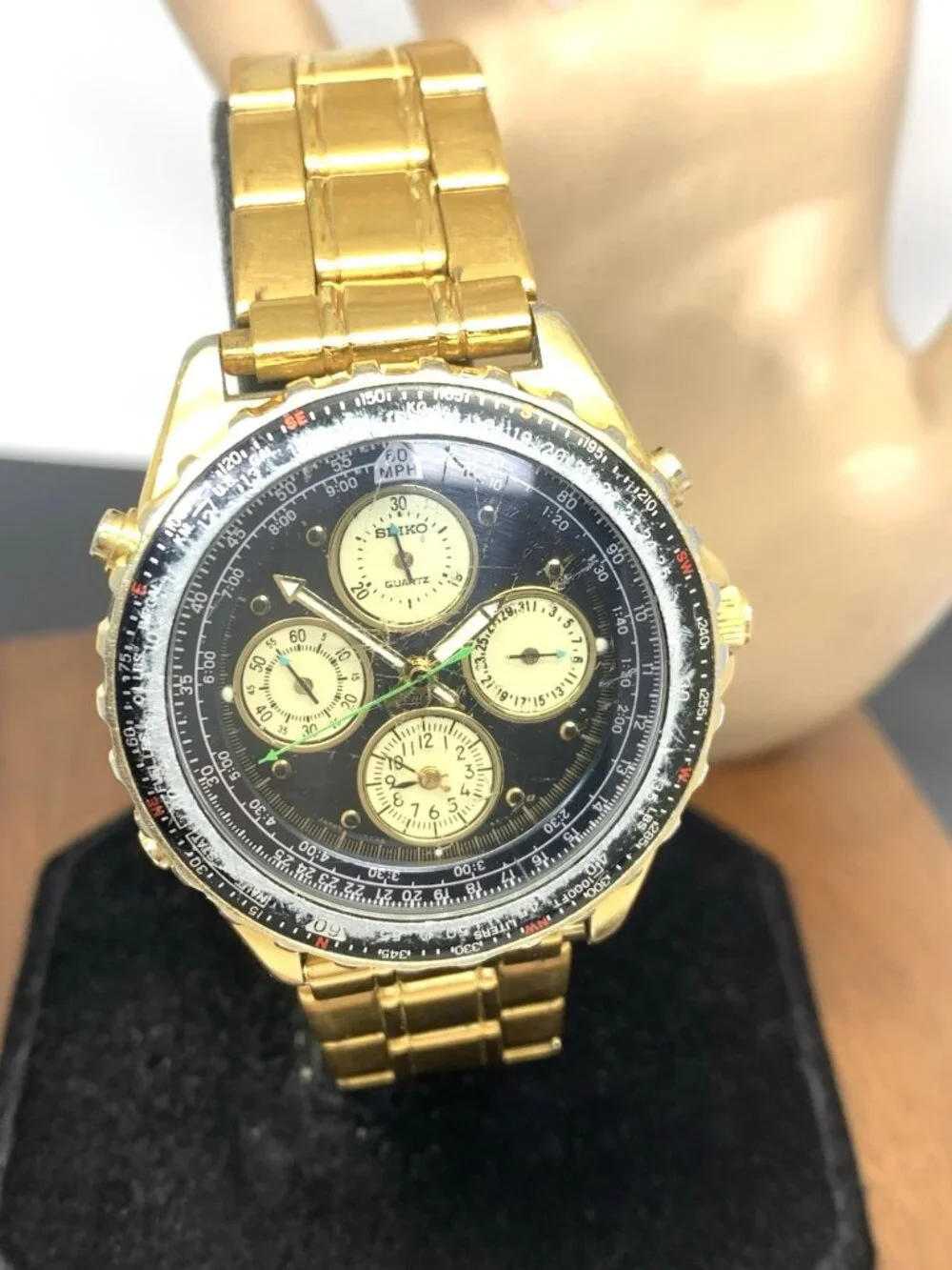 Seiko Flightmaster Mens Watch 7T34-6A09 Quartz Vintage Gold Stainless Steel 40mm